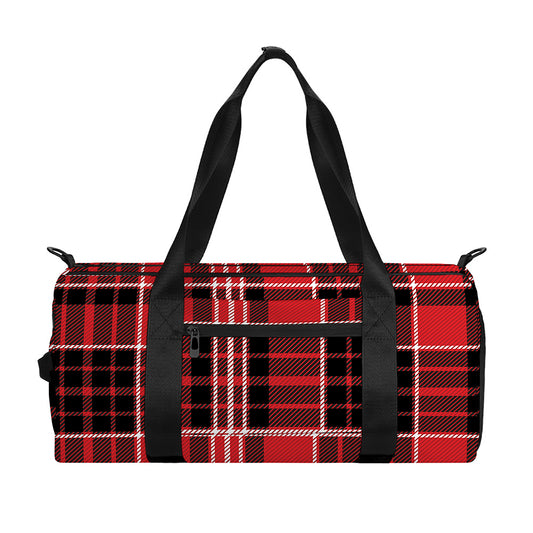 Red Black And White Scottish Plaid Print Gym Bag