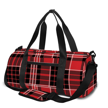 Red Black And White Scottish Plaid Print Gym Bag