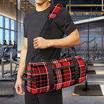 Red Black And White Scottish Plaid Print Gym Bag
