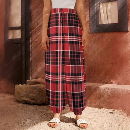 Red Black And White Scottish Plaid Print Harem Pants