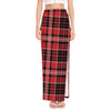 Red Black And White Scottish Plaid Print High Slit Maxi Skirt