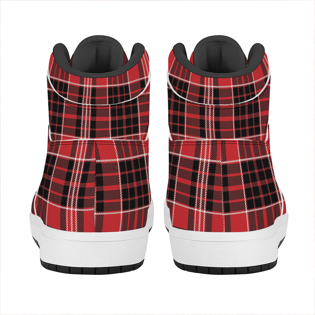 Red Black And White Scottish Plaid Print High Top Leather Sneakers