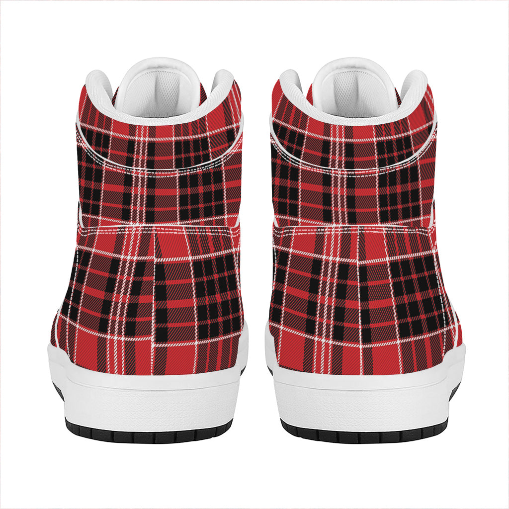 Red Black And White Scottish Plaid Print High Top Leather Sneakers