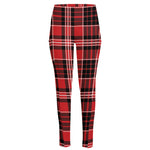 Red Black And White Scottish Plaid Print High-Waisted Pocket Leggings