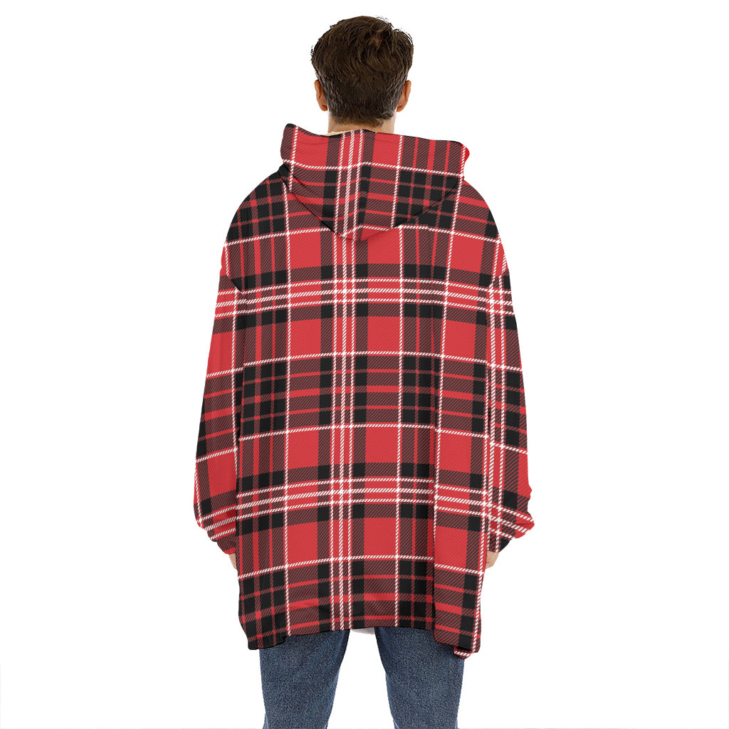 Red Black And White Scottish Plaid Print Hoodie Blanket
