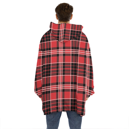 Red Black And White Scottish Plaid Print Hoodie Blanket