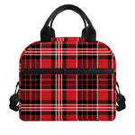 Red Black And White Scottish Plaid Print Insulated Lunch Bag