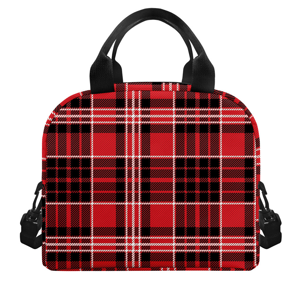 Red Black And White Scottish Plaid Print Insulated Lunch Bag