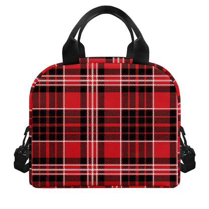 Red Black And White Scottish Plaid Print Insulated Lunch Bag