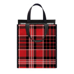 Red Black And White Scottish Plaid Print Insulated Lunch Tote