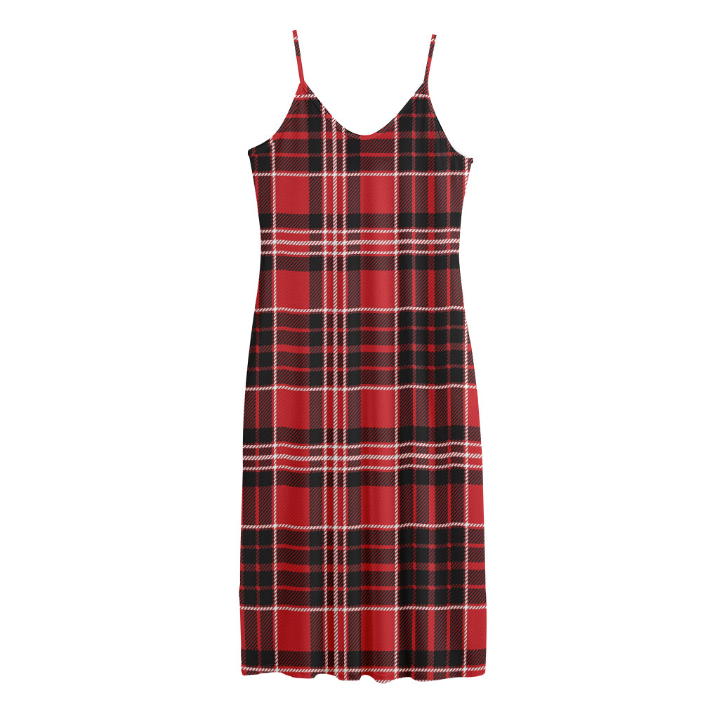 Red Black And White Scottish Plaid Print Jersey Midi Cami Dress