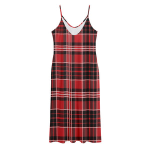 Red Black And White Scottish Plaid Print Jersey Midi Cami Dress