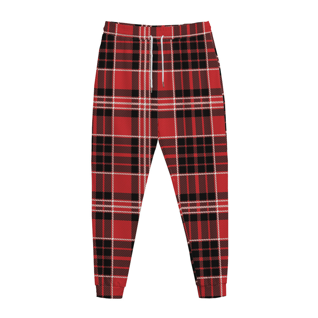 Red Black And White Scottish Plaid Print Jogger Pants