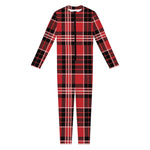 Red Black And White Scottish Plaid Print Jumpsuit