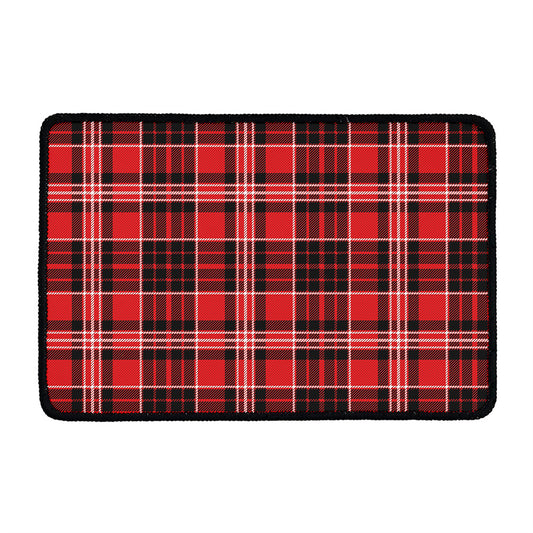 Red Black And White Scottish Plaid Print Kitchen Mat