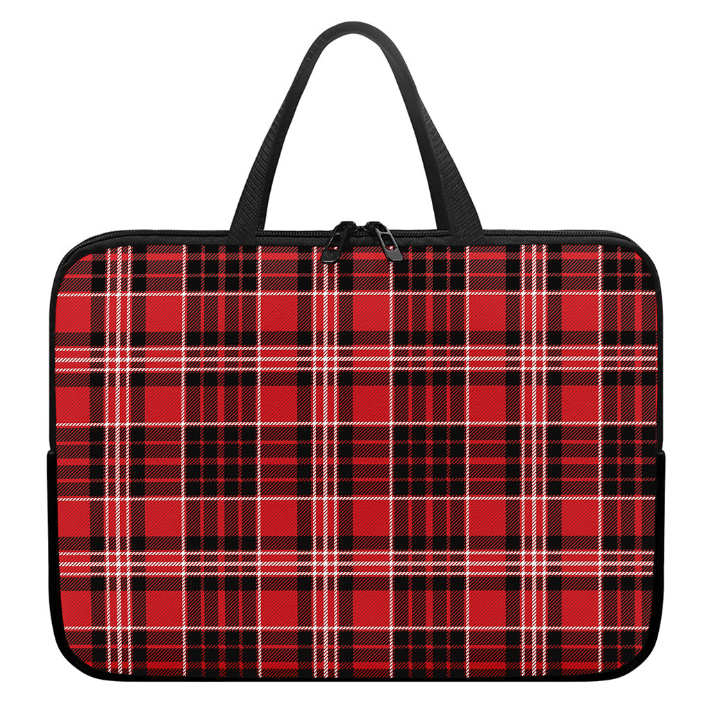 Red Black And White Scottish Plaid Print Laptop Sleeve With Handle