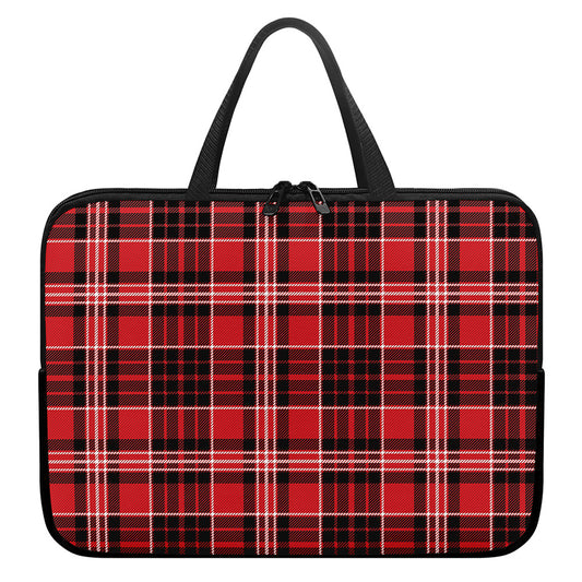 Red Black And White Scottish Plaid Print Laptop Sleeve With Handle