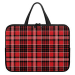 Red Black And White Scottish Plaid Print Laptop Sleeve With Handle