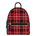 Red Black And White Scottish Plaid Print Leather Backpack