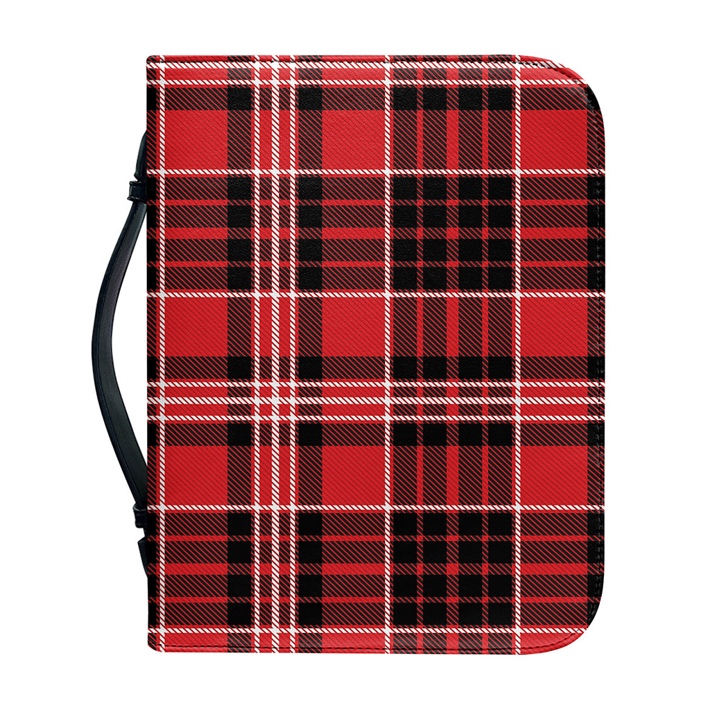 Red Black And White Scottish Plaid Print Leather Bible Cover