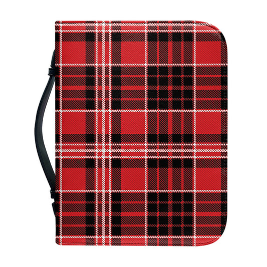 Red Black And White Scottish Plaid Print Leather Bible Cover