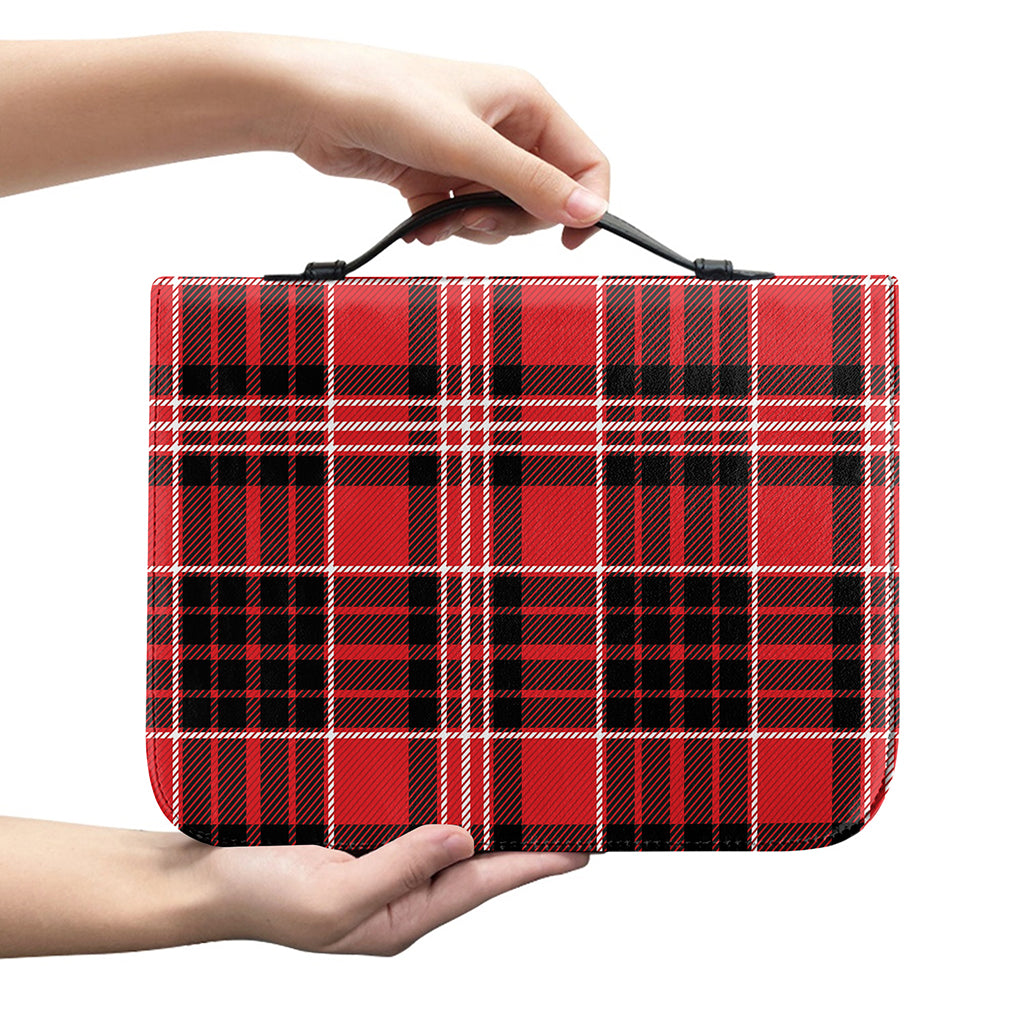 Red Black And White Scottish Plaid Print Leather Bible Cover