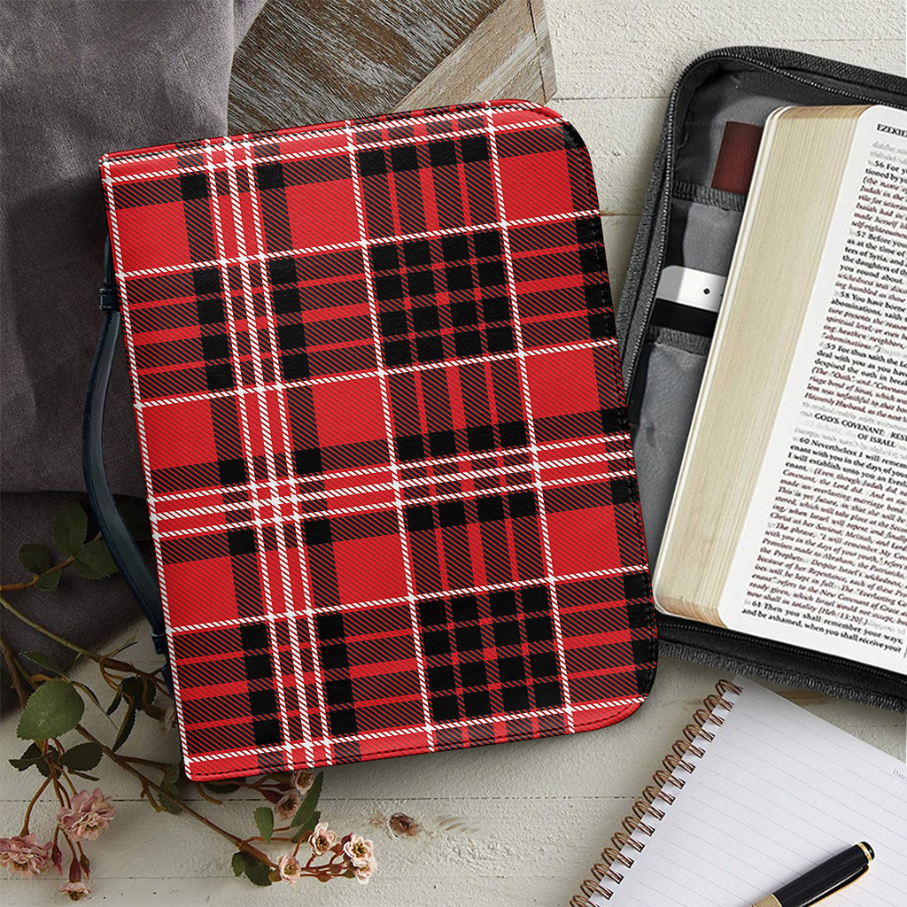 Red Black And White Scottish Plaid Print Leather Bible Cover