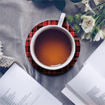 Red Black And White Scottish Plaid Print Leather Coaster Set