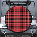 Red Black And White Scottish Plaid Print Leather Spare Tire Cover