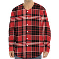 Red Black And White Scottish Plaid Print Long Sleeve Baseball Jersey