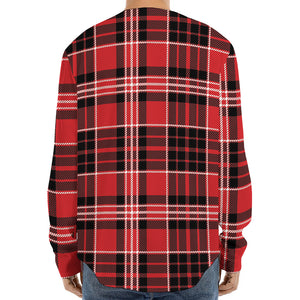 Red Black And White Scottish Plaid Print Long Sleeve Baseball Jersey