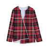 Red Black And White Scottish Plaid Print Long Sleeve Short Coat