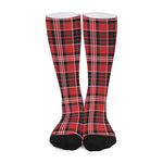 Red Black And White Scottish Plaid Print Long Socks