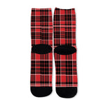 Red Black And White Scottish Plaid Print Long Socks