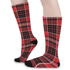 Red Black And White Scottish Plaid Print Long Socks