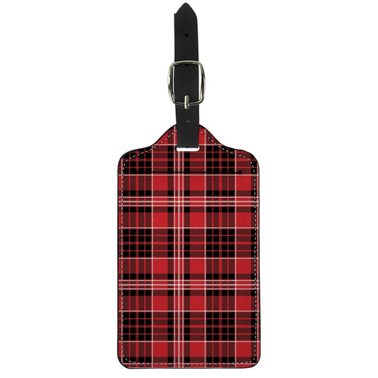 Red Black And White Scottish Plaid Print Luggage Tag