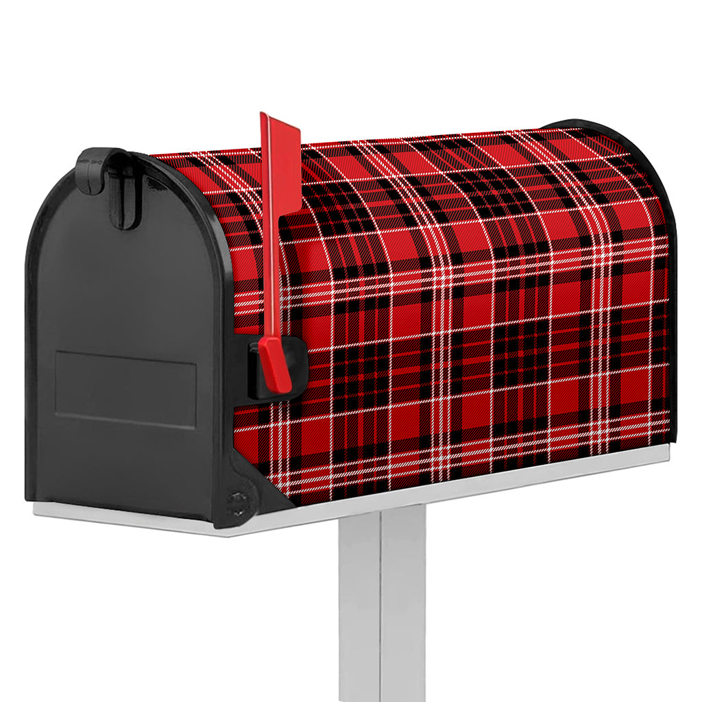 Red Black And White Scottish Plaid Print Mailbox Cover