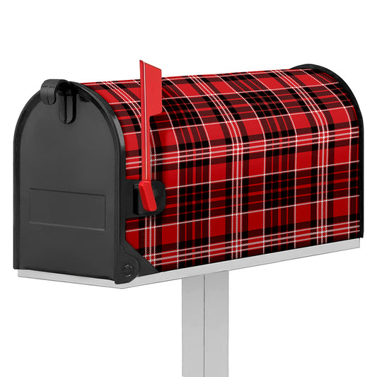 Red Black And White Scottish Plaid Print Mailbox Cover