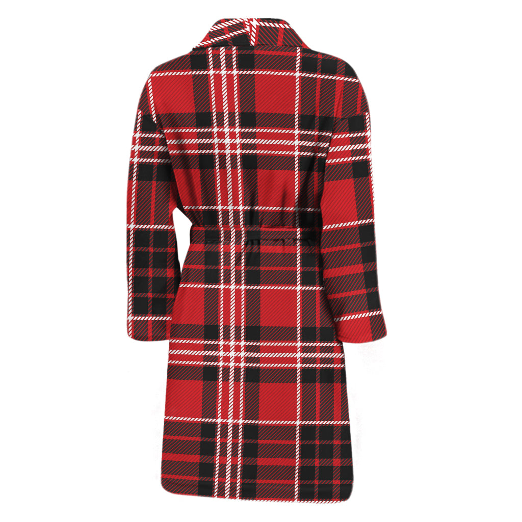 Red Black And White Scottish Plaid Print Men's Bathrobe