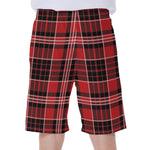 Red Black And White Scottish Plaid Print Men's Beach Shorts