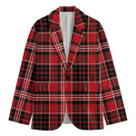 Red Black And White Scottish Plaid Print Men's Blazer