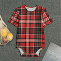 Red Black And White Scottish Plaid Print Men's Bodysuit