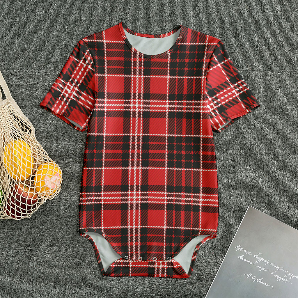 Red Black And White Scottish Plaid Print Men's Bodysuit