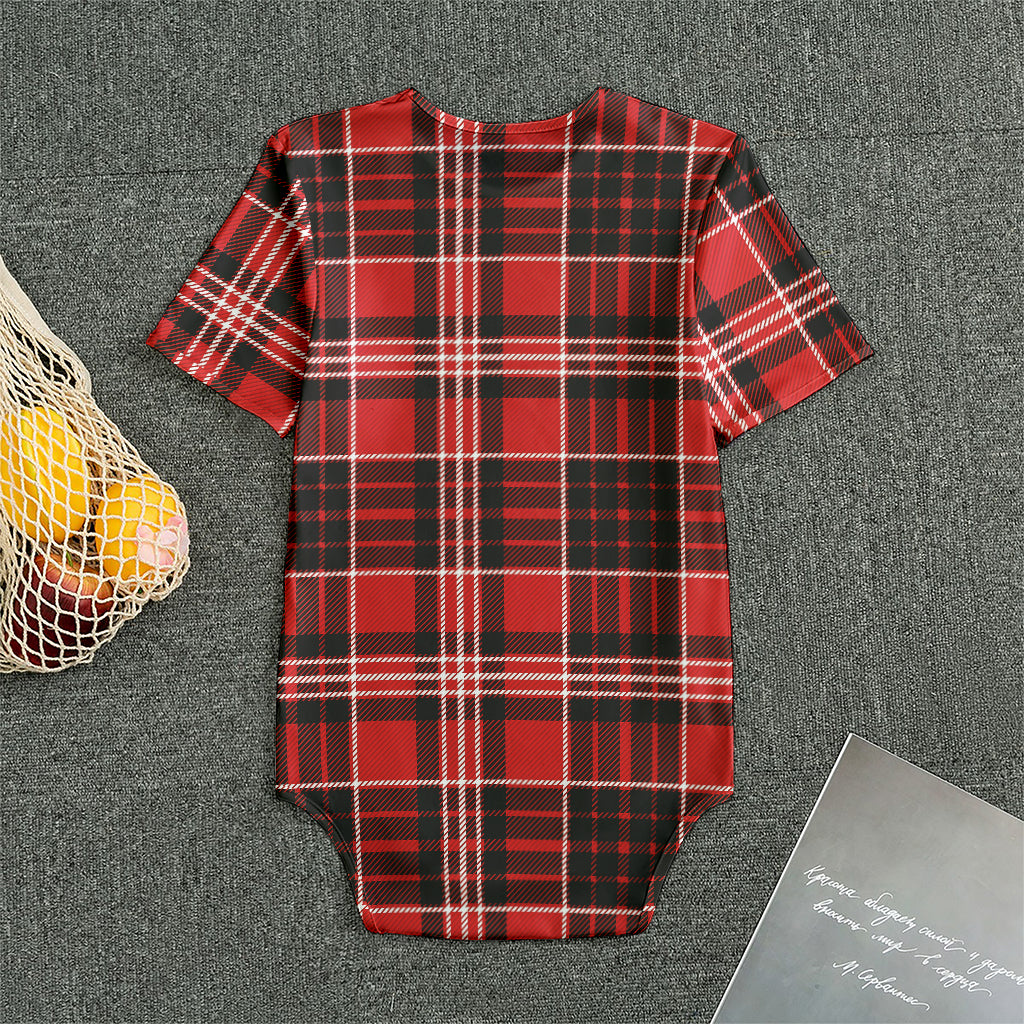 Red Black And White Scottish Plaid Print Men's Bodysuit