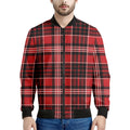 Red Black And White Scottish Plaid Print Men's Bomber Jacket