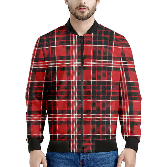 Red Black And White Scottish Plaid Print Men's Bomber Jacket
