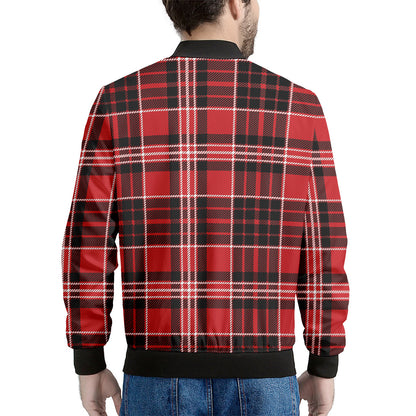 Red Black And White Scottish Plaid Print Men's Bomber Jacket