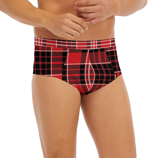Red Black And White Scottish Plaid Print Men's Briefs