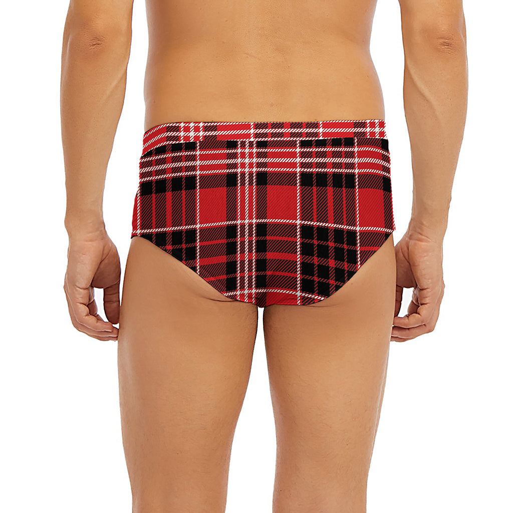 Red Black And White Scottish Plaid Print Men's Briefs