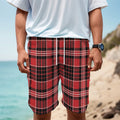 Red Black And White Scottish Plaid Print Men's Cargo Shorts